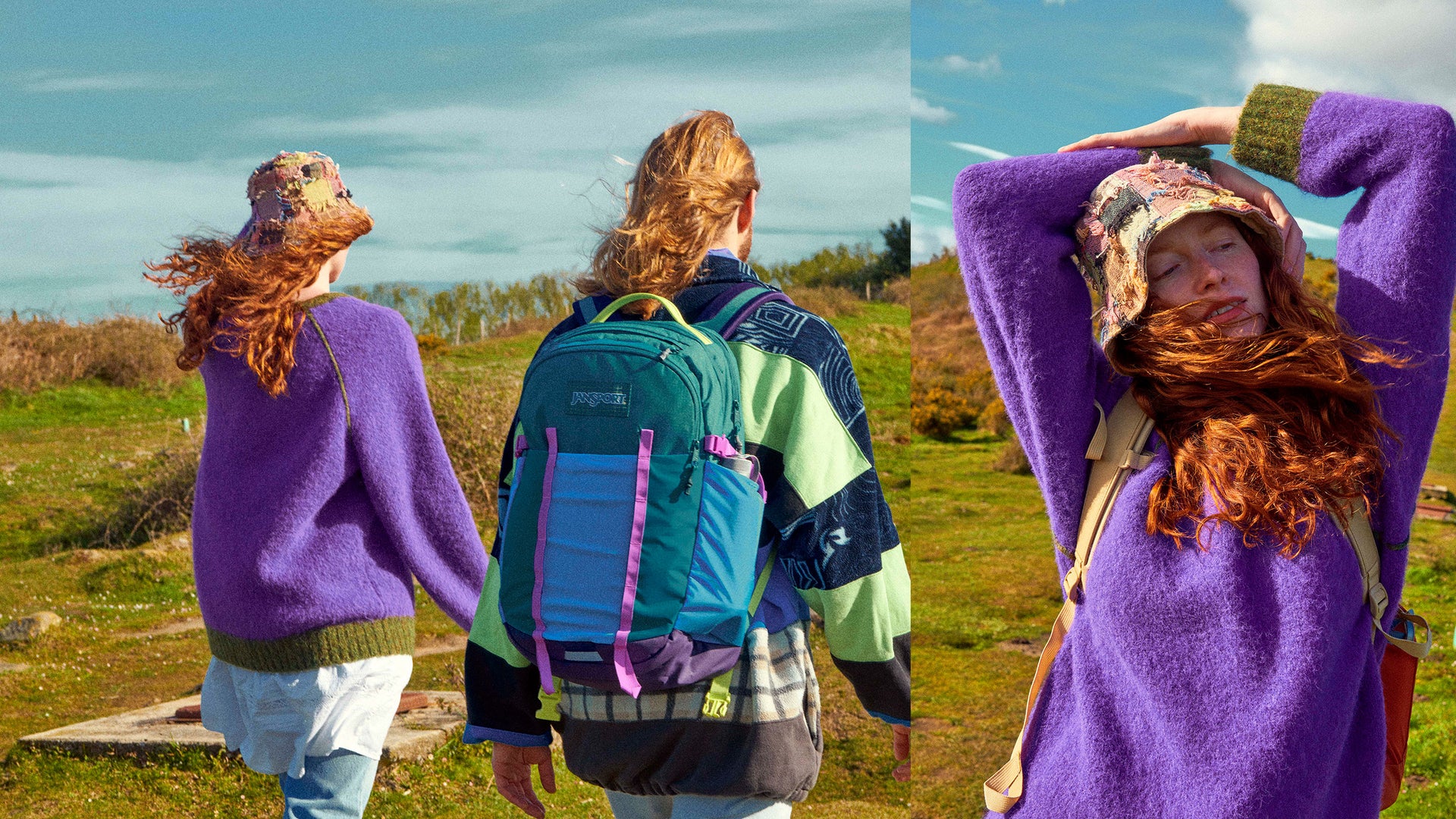 Zwei Mädchen mit JanSport All Around Packs auf einem Feld